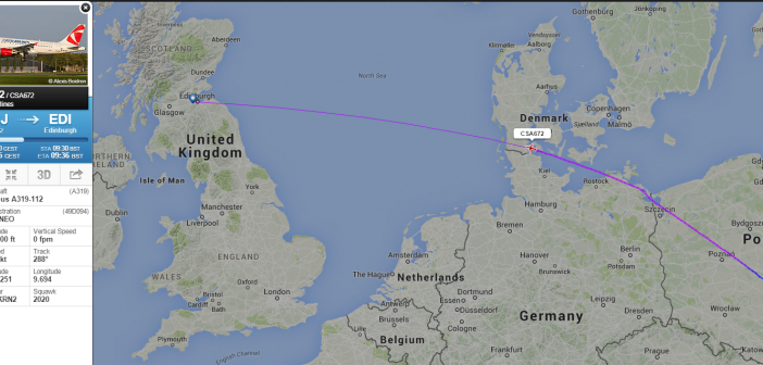 Inauguracyjny lot z CSA z Łodzi do Edynburga na flightradar24.